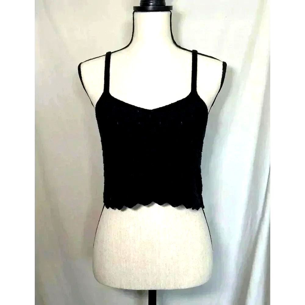 Knit Crop Top Scalloped Hem & Pattern Black Cotton Blend Willow & Wind Size Med